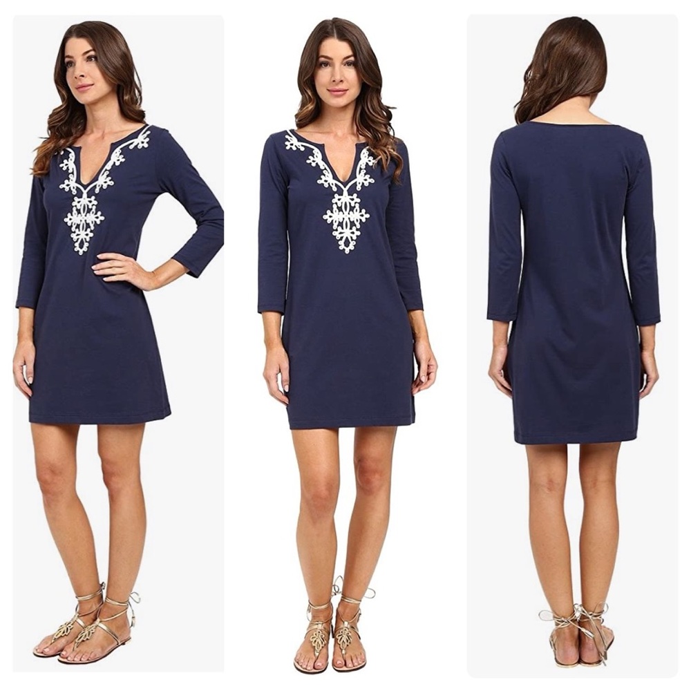 Lilly Pulitzer Marina navy white embroidered dress